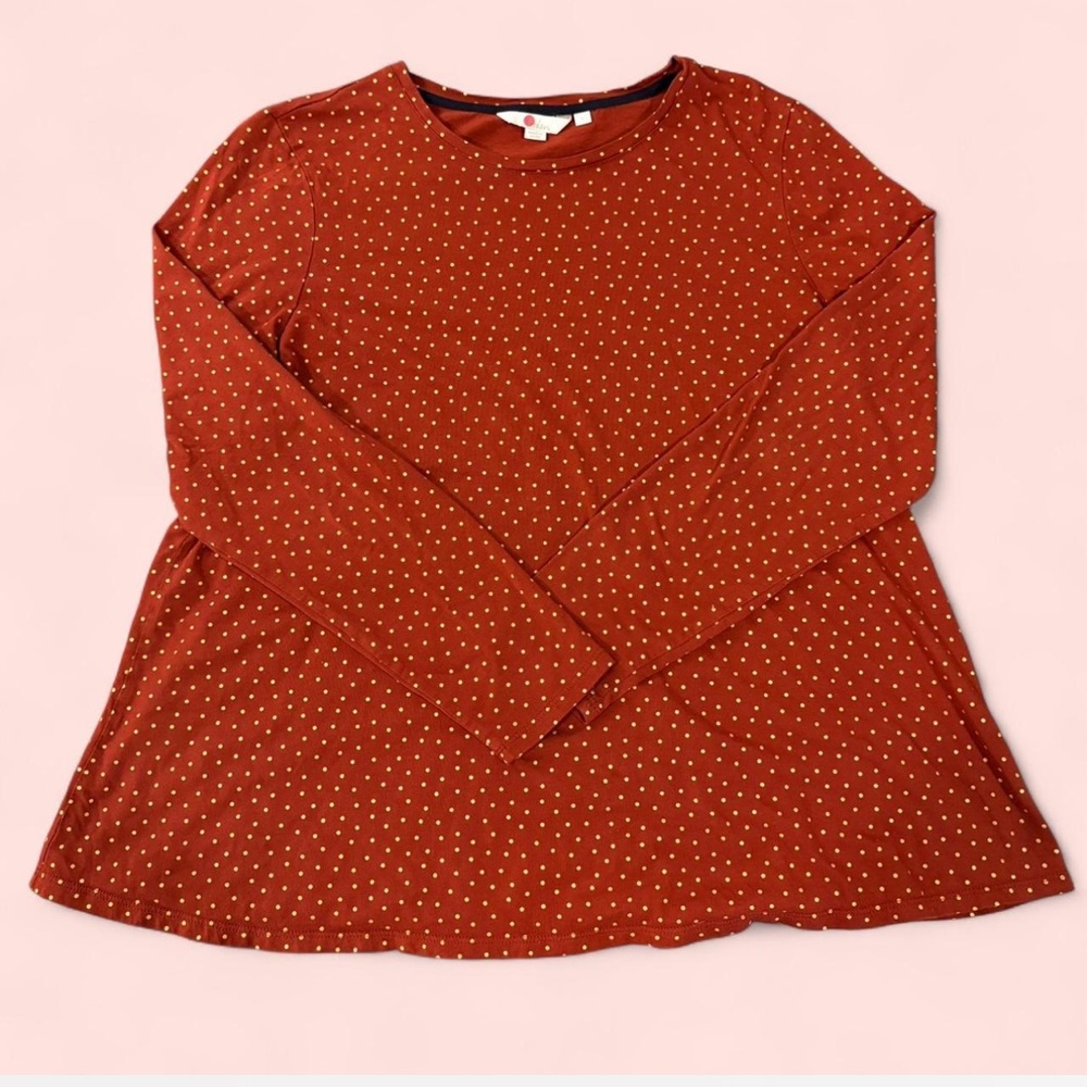 Boden Terracotta Long Sleeve Top with Gold Dots
